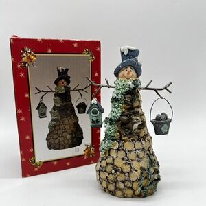 Ceramic Snowman‎ Christmas Figurine Holiday Winter Home Decor Bucket Bird Cute